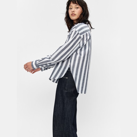 Aigle Striped Long-sleeved Blouse Shirts Women White/Grey ZA-49765